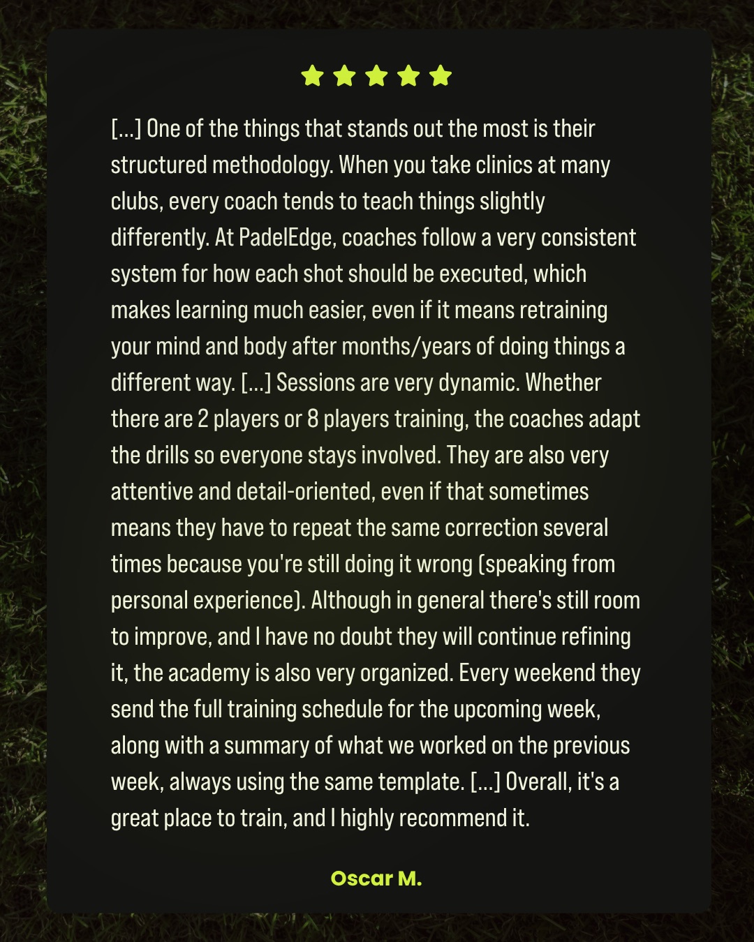 PadelEdge Academy player review 2